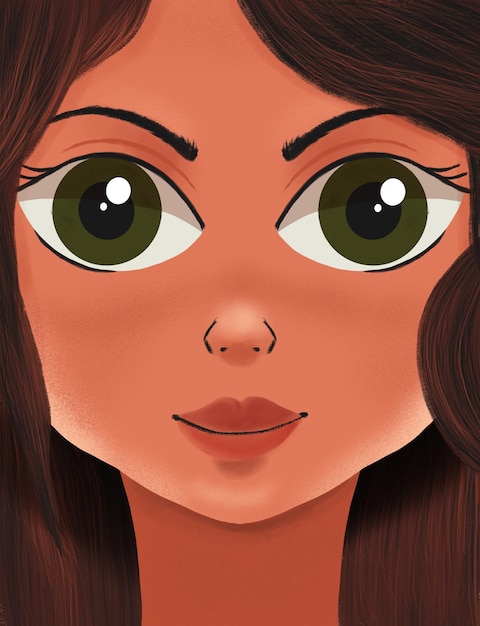 Illustration d'un visage de fille avec de grands yeux verts