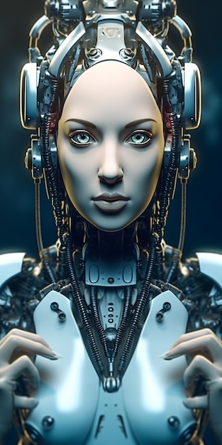 Une illustration de visage robotique féminin lié