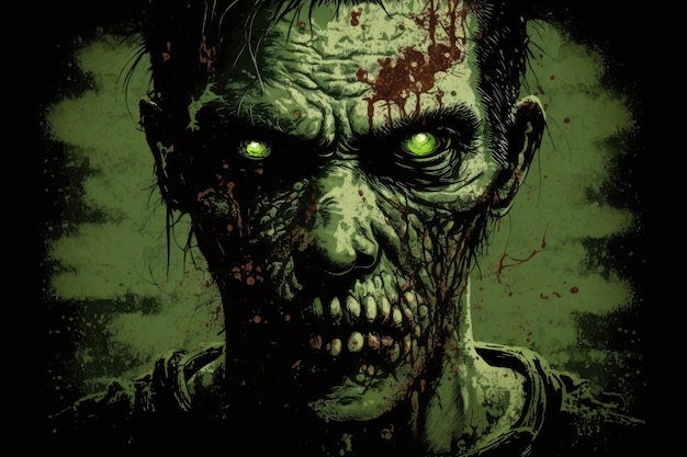 Illustration d'un visage de zombie en gros plan
