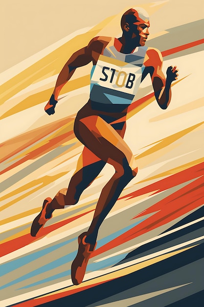 Illustration de la vitesse et de la stratégie de la course de 800 mètres Schéma de couleurs à tons chauds Wi Flat Poster artistique sportif 2D