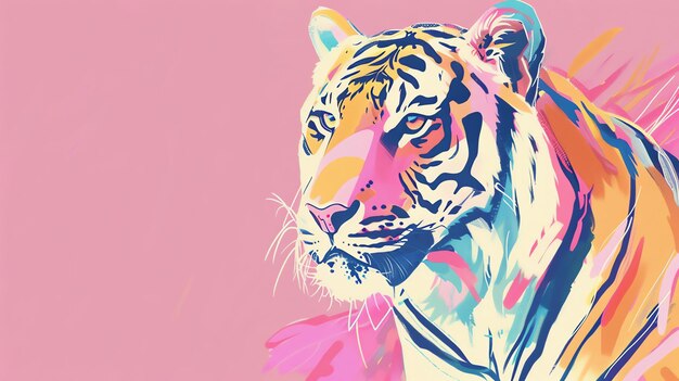 Une illustration vivante et colorée d'un tigre avec un accent sur le visage de l'animal