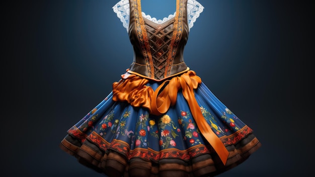 Une illustration vivante d'une robe traditionnelle de dirndl ornée de motifs colorés