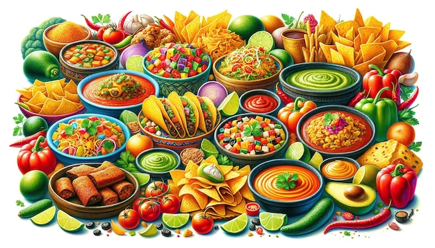 Photo illustration vivante d'une variété de plats mexicains