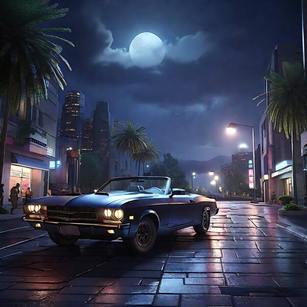 Illustration de voiture 3D d'une scène d'action nocturne