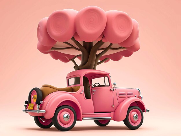 illustration d'une voiture rose antique avec fond rose IA générative