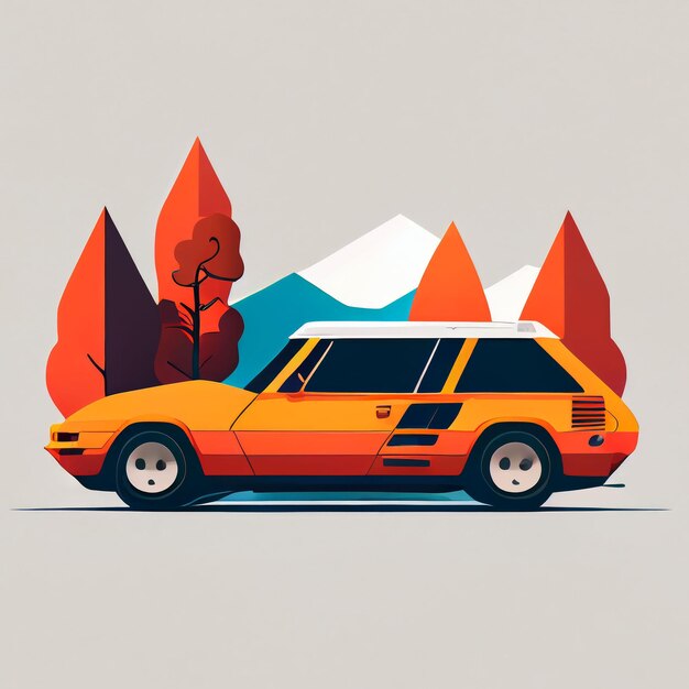 Illustration d'une voiture de sport minimaliste sur fond de paysage créée avec la technologie d'intelligence artificielle générative