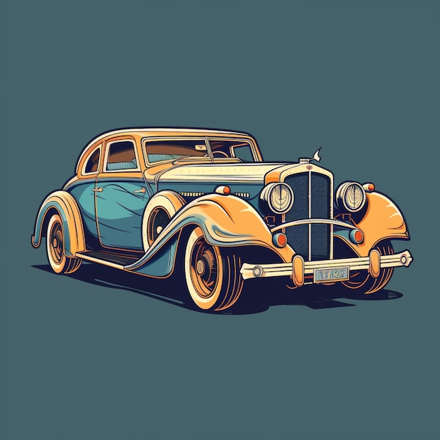 Illustration d'une voiture vintage avec une ai générative de fond bleu