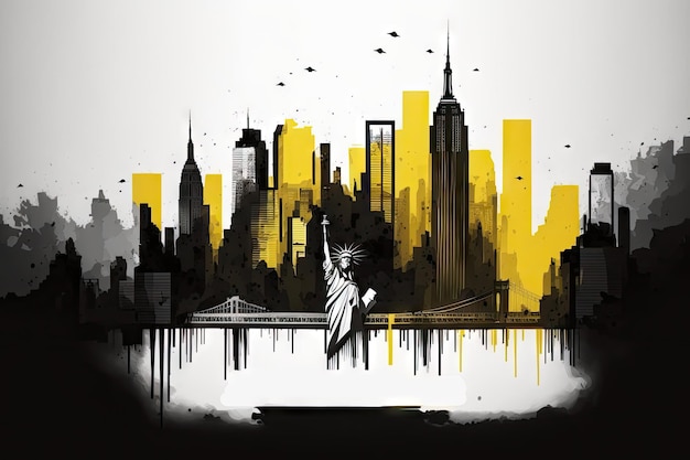 Illustration de voyage de New York Concept de tourisme américain Skylines Monuments New York Silhouette Art graphique