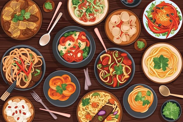 Illustration vue de dessus composition de la cuisine asiatique