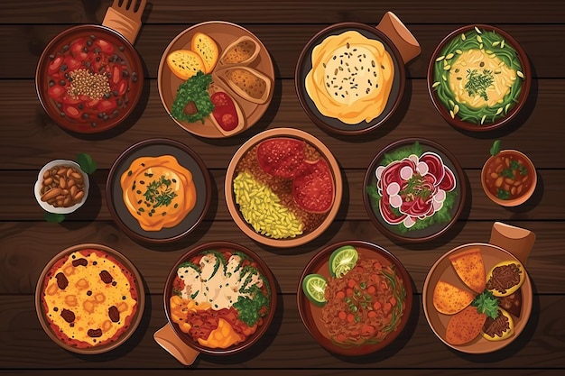 Illustration vue de dessus composition de la cuisine asiatique