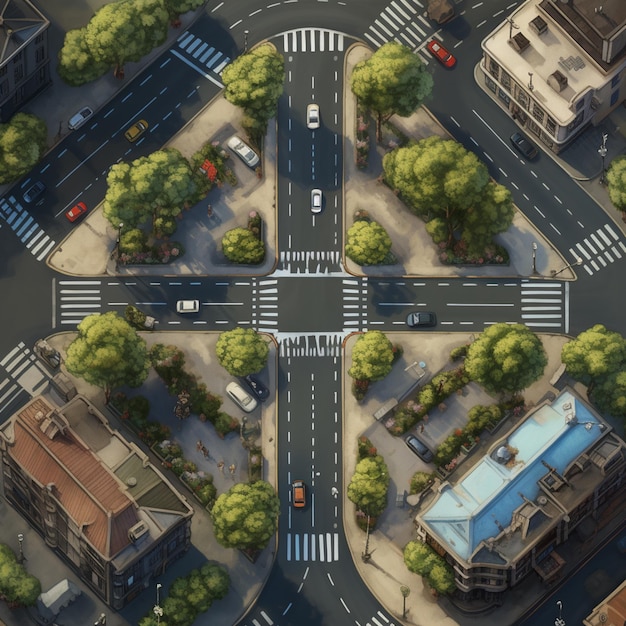 Illustration de la vue du haut d'une intersection