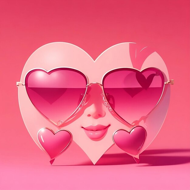 illustration d'une vue de lunettes de soleil en forme de coeur sur fond rose