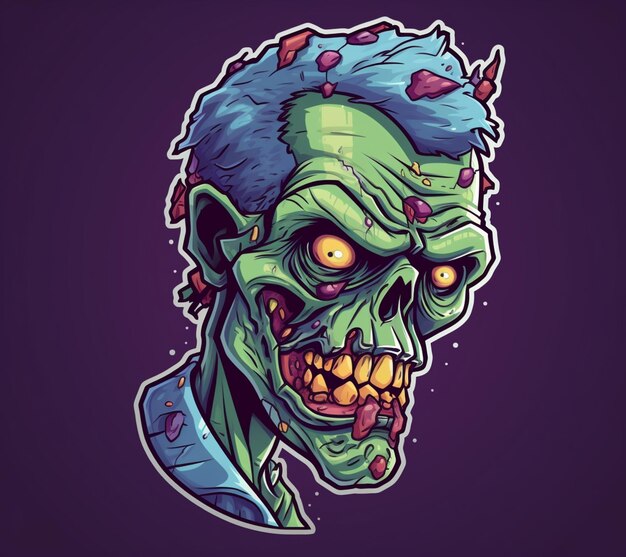 illustration d'un zombie avec des cheveux bleus et une veste bleue