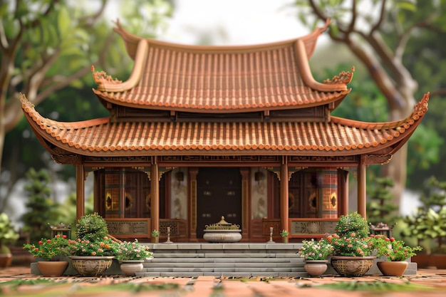Illustrations 3D de l'ancienne maison traditionnelle vietnamienne