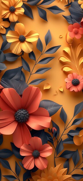 Des illustrations 3D exquises de fleurs et de feuilles