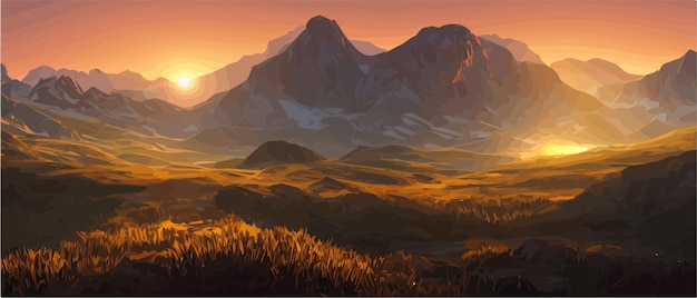 Illustrations abstraites d'un paysage de montagne Lever et coucher du soleil dans les montagnes Le concept de plein air