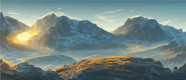 Illustrations abstraites d'un paysage de montagne Lever et coucher du soleil dans les montagnes Le concept de plein air