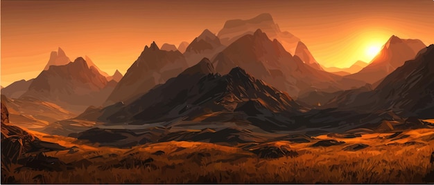 Illustrations abstraites d'un paysage de montagne Lever et coucher du soleil dans les montagnes Le concept de plein air