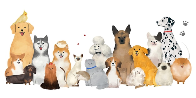Des illustrations d'animaux de compagnie mignons sur un fond transparent