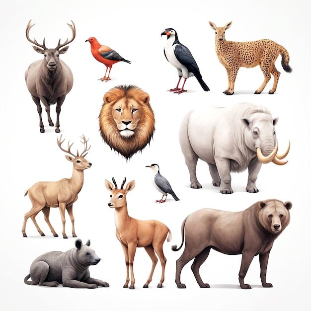 Illustrations d'animaux sur fond blanc