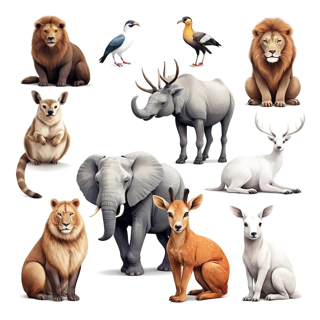 Illustrations d'animaux sur fond blanc