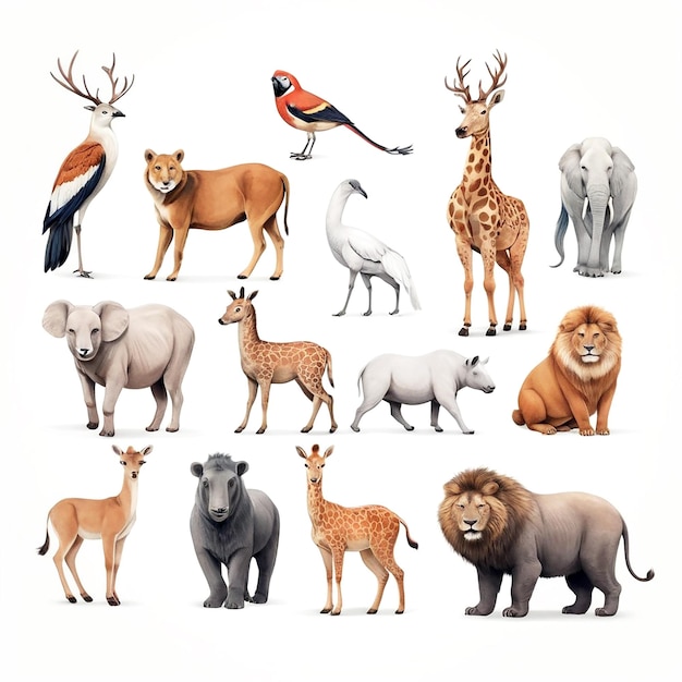 Illustrations d'animaux sur fond blanc