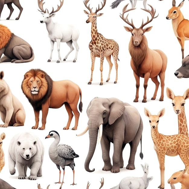 Illustrations d'animaux sur fond blanc