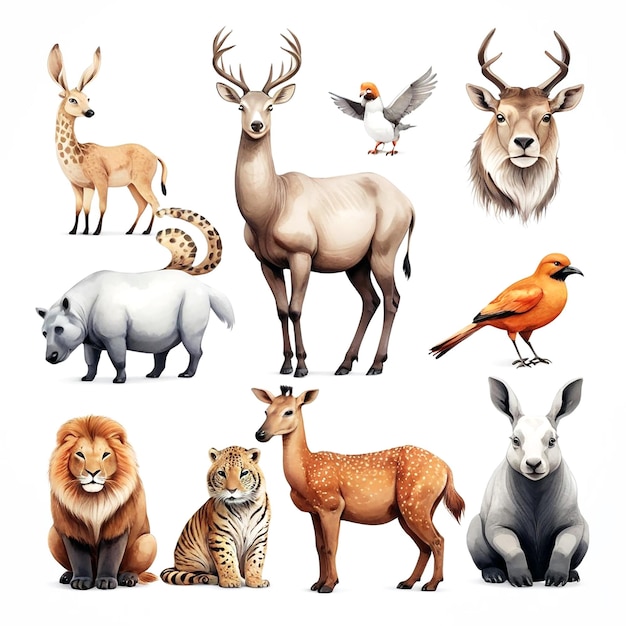 Illustrations d'animaux sur fond blanc