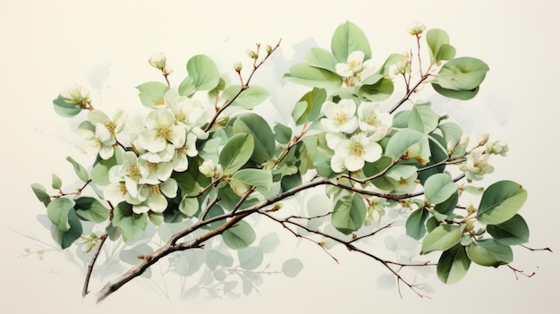Illustrations à l'aquarelle de branches d'arbres fruitiers