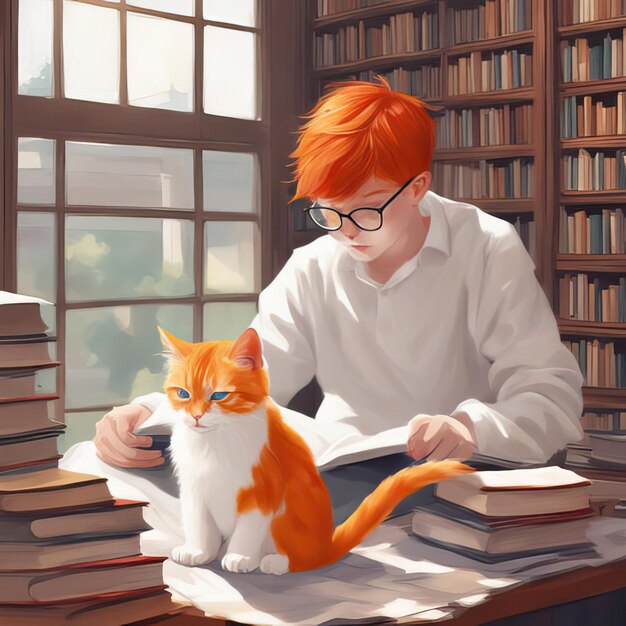 Des illustrations capricieuses d'animaux de compagnie, y compris des chats et des chatons, absorbés par la lecture avec des lunettes Enco