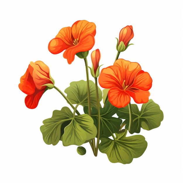 Des illustrations charmantes de fleurs de géranium orange sur un fond blanc