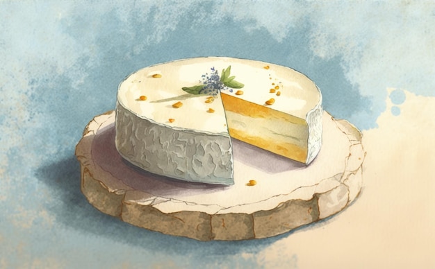 Photo illustrations dessinées de fromage camembert aquarelle générées par ai