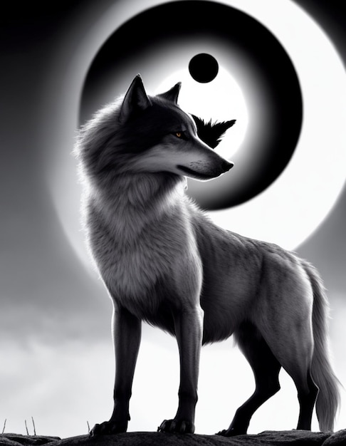 Photo les illustrations du loup sous la lune de shining light