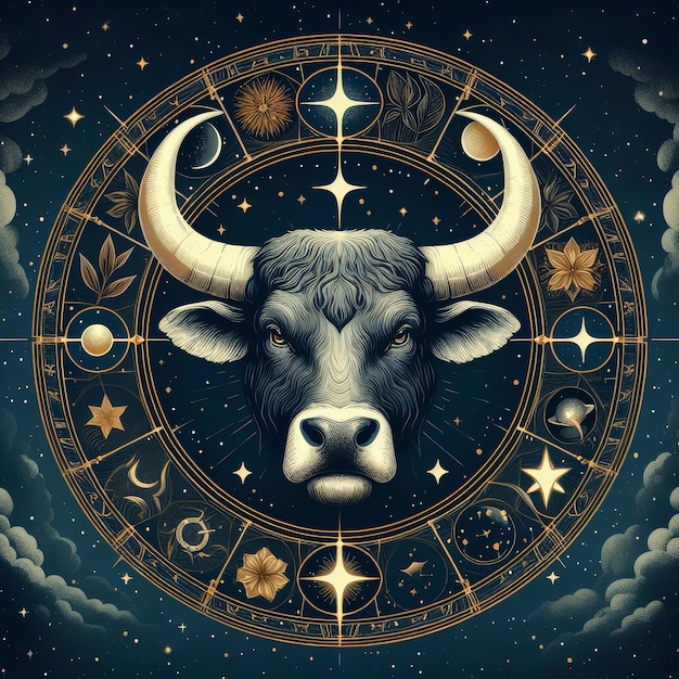 Photo illustrations du signe du zodiaque du taureau et d'un ciel étoilé