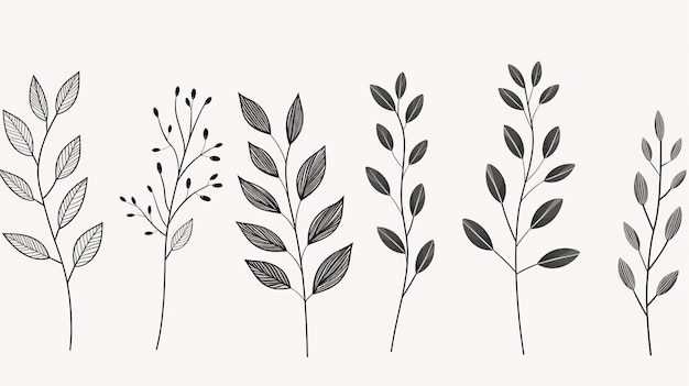 Photo illustrations éthériques de feuilles dessinées à la main art du feuillage minimaliste délicat