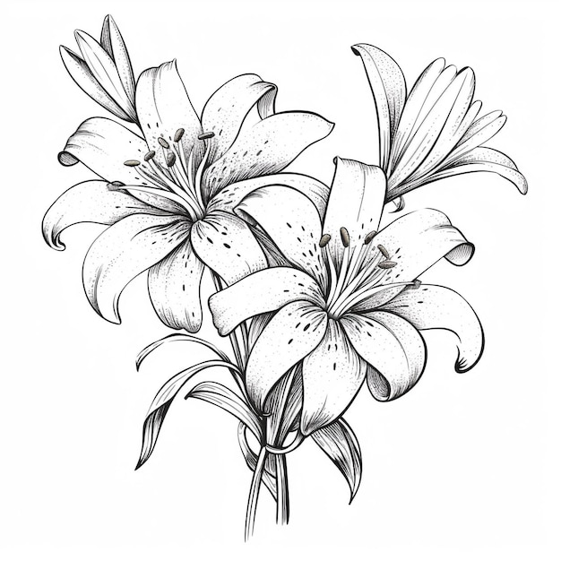 Photo des illustrations florales exquises des dessins de lys amaryllis et de magnolie