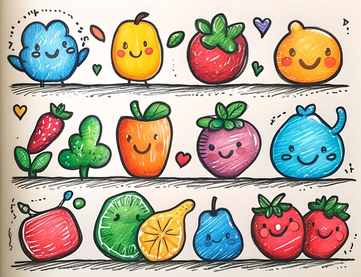 Photo illustrations de fruits colorés et mignons pour les enfants éducation ou décoration de cuisine la meilleure qualité exquise