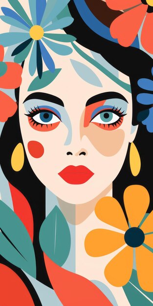 Des illustrations graphiques colorées au visage floral avec une influence art déco