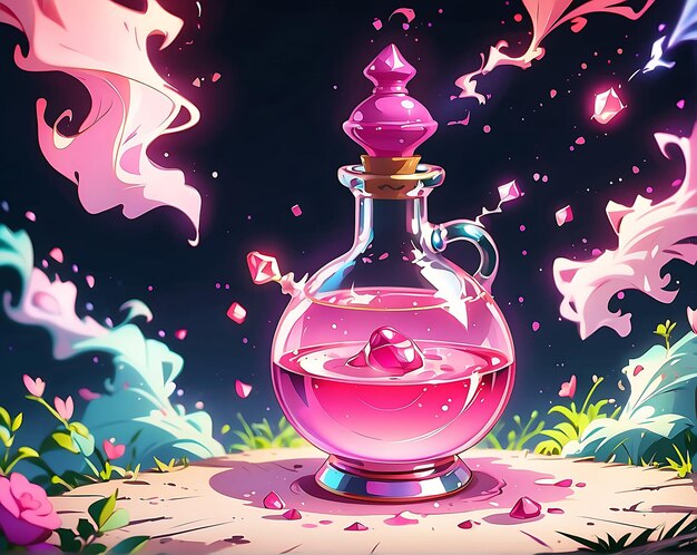 Des illustrations minimalistes de la potion magique rose