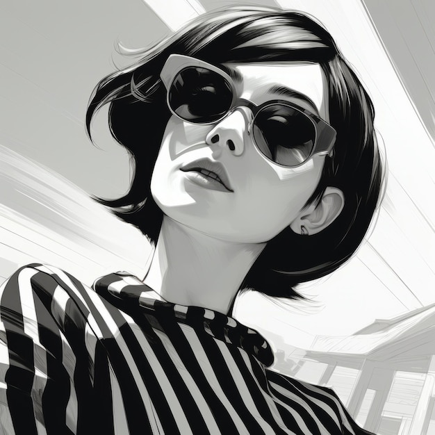 Des illustrations noires et blanches audacieuses et frappantes de filles avec des lunettes de soleil