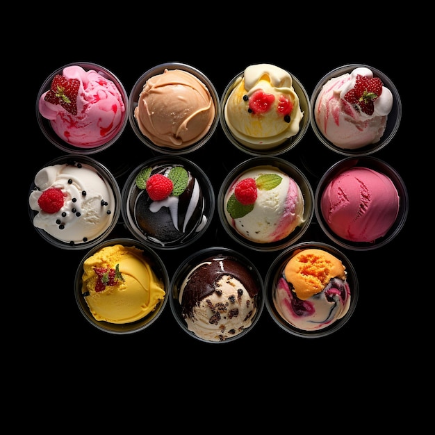 des illustrations de nombreuses saveurs de crème glacée différentes sont présentées