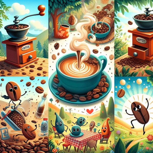 Illustrations de nombreux délices du café