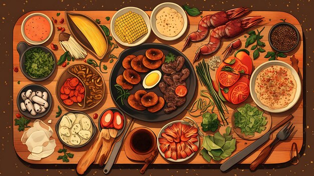Des illustrations de nourriture brésilienne délicieuse