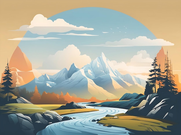 Illustrations de papier peint de fond de paysage de belles montagnes