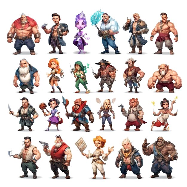 Photo illustrations des personnages du jeu à fond blanc