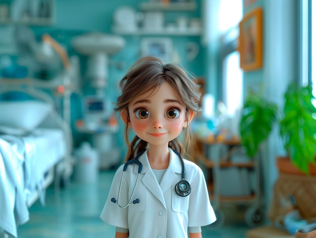 Photo illustrations de personnages nuisibles d'une fille médecin dans un hôpital génératif ai