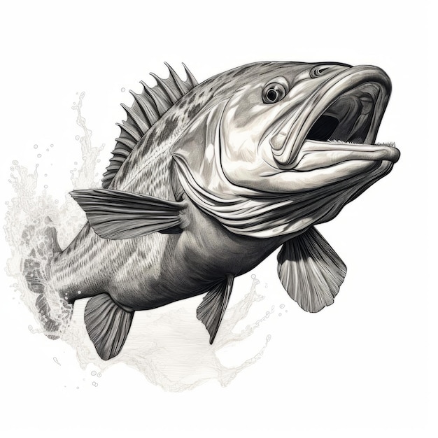 Illustrations réalistes de Bigmouth Bass Clipart imprimé avec des détails époustouflants