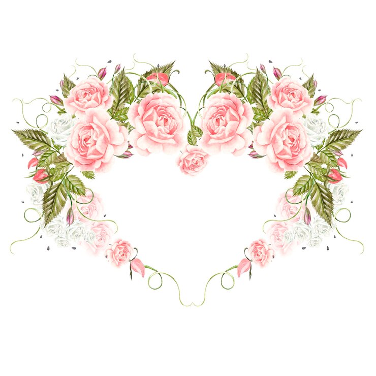 Photo illustrations romantiques pour la saint valentin carte aquarelle avec des fleurs en forme de coeur illustration