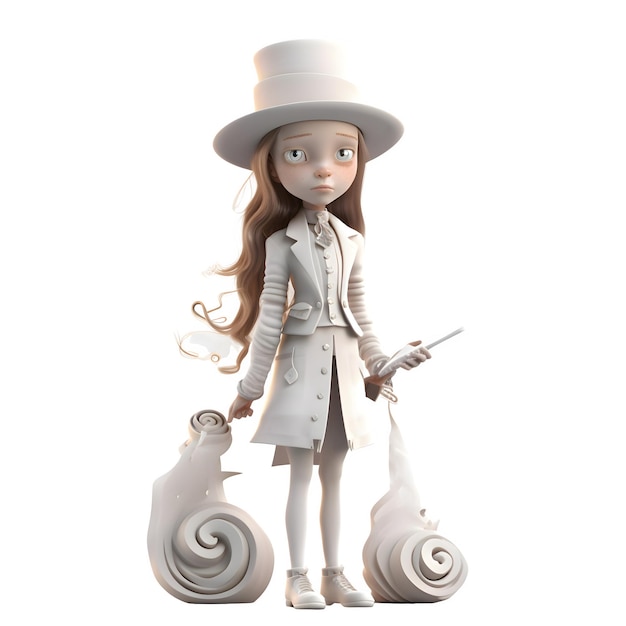 Illustre 3D Fantasy Magician Girl avec une performance envoûtante isolée sur fond blanc