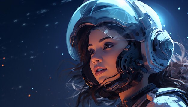 Illustrer une fille dans une tenue spatiale futuriste peut-être avec un casque et un jetpack explorant le cosmos Ce dessin peut combiner des éléments de science-fiction et adve 21